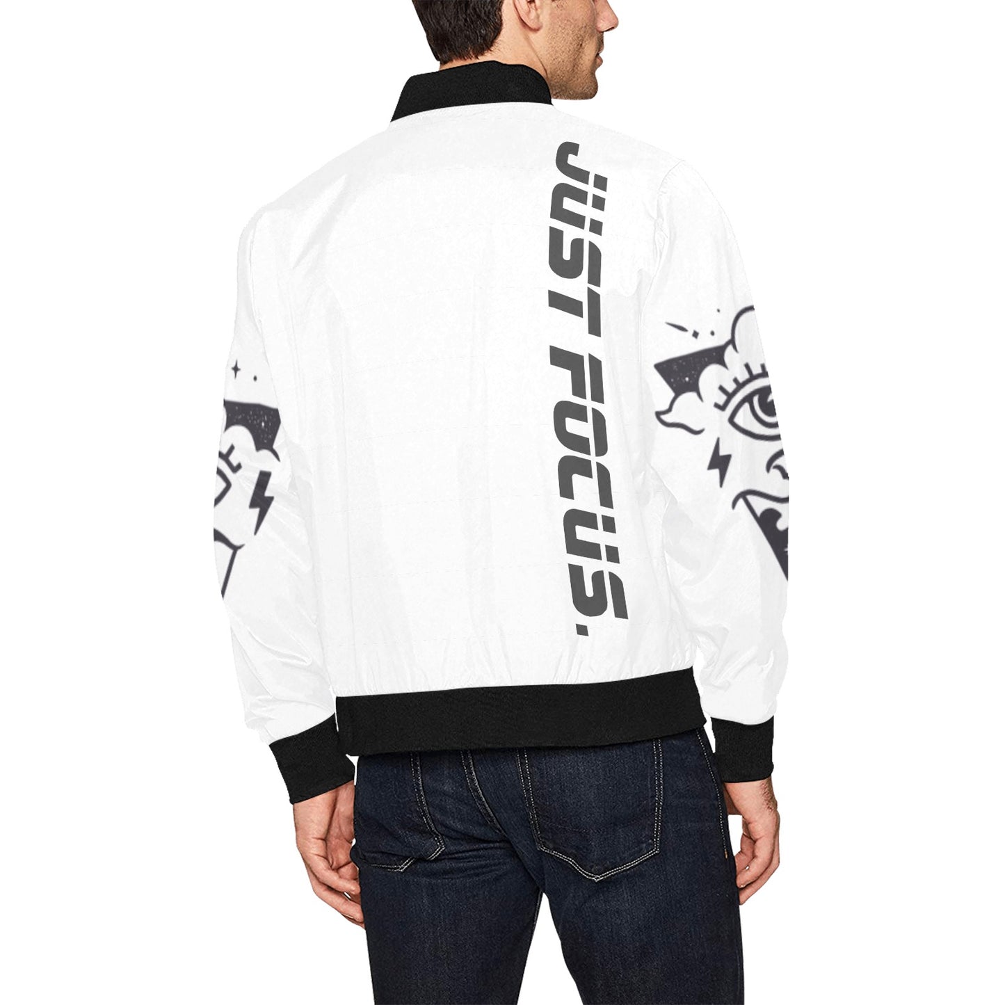 PE white and black bomber w/ dark grey ink