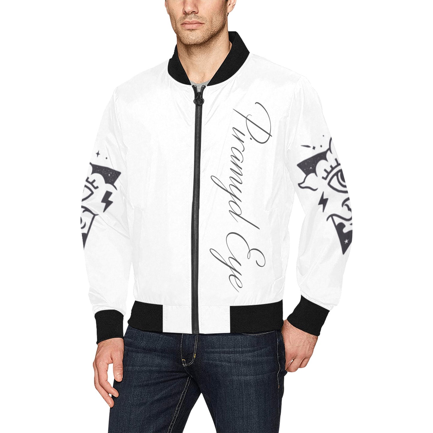 PE white and black bomber w/ dark grey ink